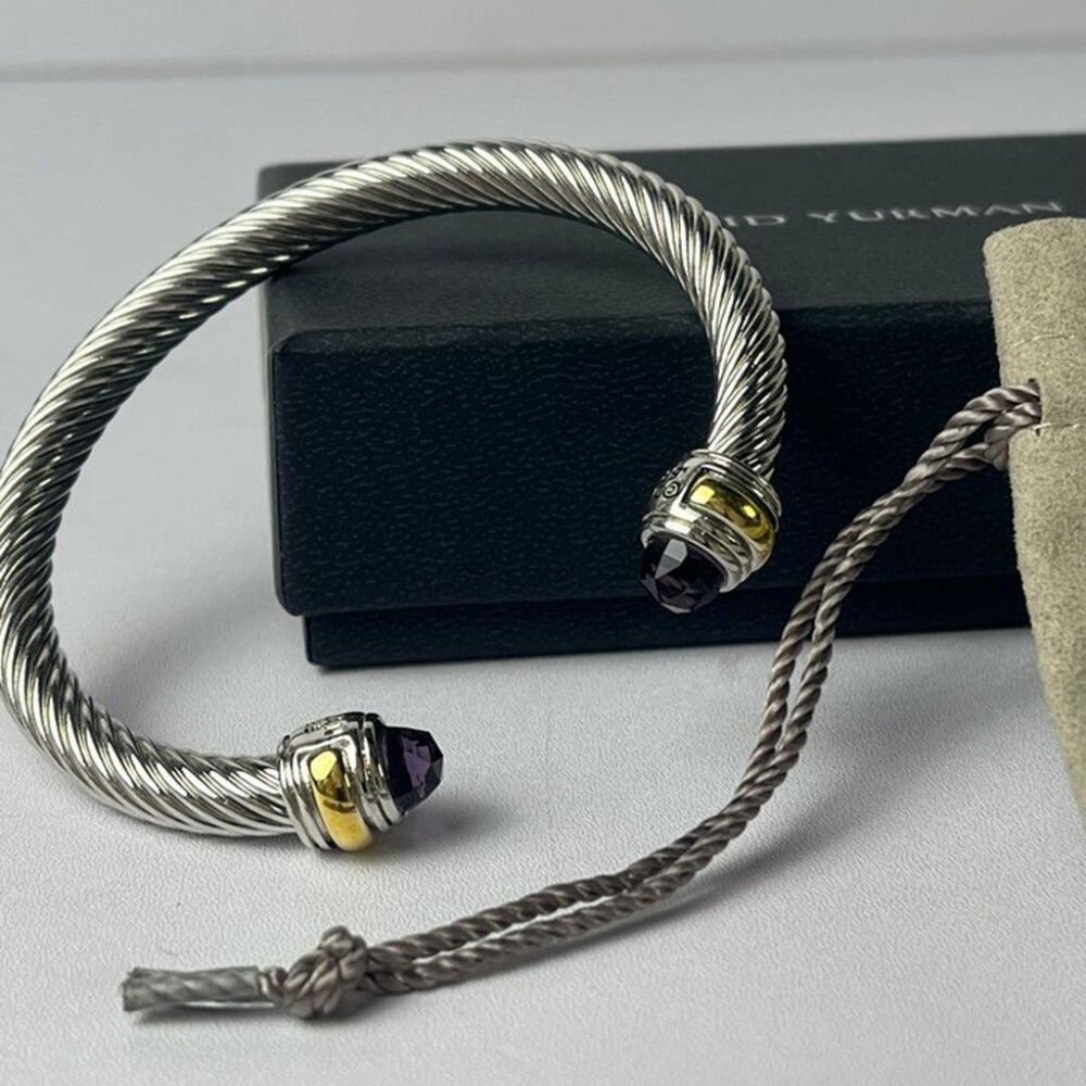 David Yurman Cable Classics amethyst and 18 k yellow gold color bracelets